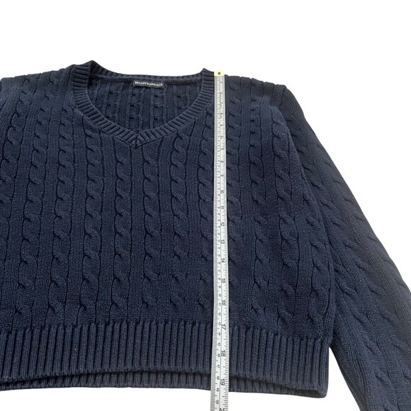 Brandy Melville Cable Knit Vneck Sweater Navy One Size Preppy Fisherman Academia - Picture 7 of 8